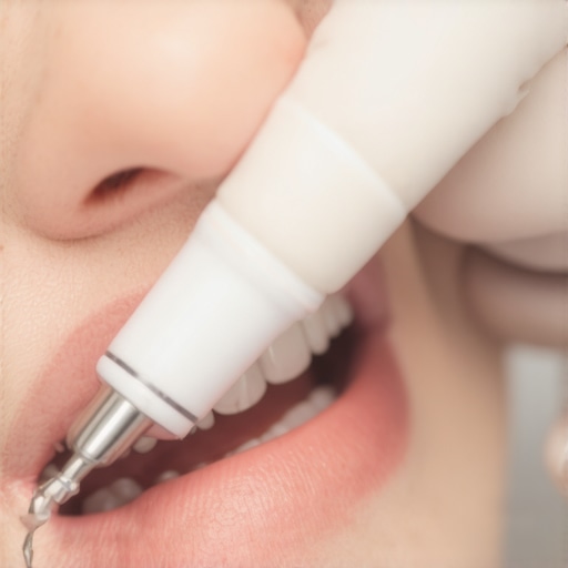 Ultrasonic Dental Scaling in Action Dentist performing ultrasonic cleaning on patient teeth in a modern dental office