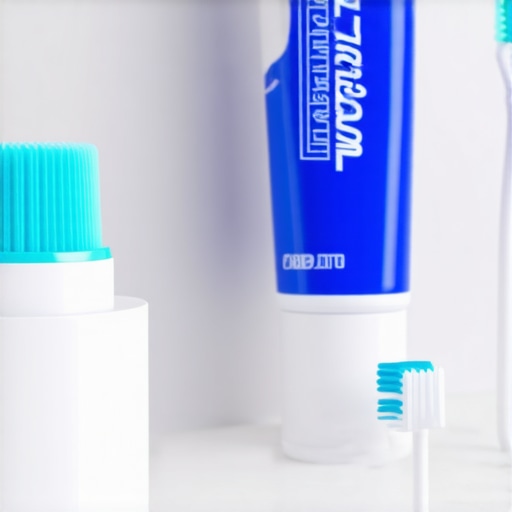 Advanced Dental Care Maintenance Tools A curated collection of advanced dental care tools including PTFE floss and hydroxyapatite toothpaste on a modern bathroom counter.
