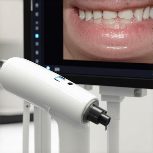 Advanced Digital Dental Scanning Technology A dentist using a 3D digital scanner to check the health of a dental bridge