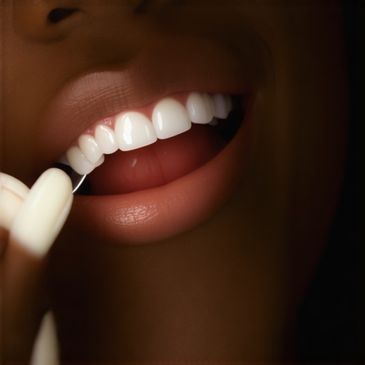A person applying protective dental wax over a sharp chipped tooth to shield the tongue from irritation.