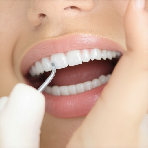 Checking Invisalign Attachments Person inspecting Invisalign attachment in mirror