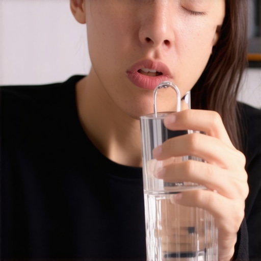 A person performing a cold water test at home to check for tooth decay under dental bonding.