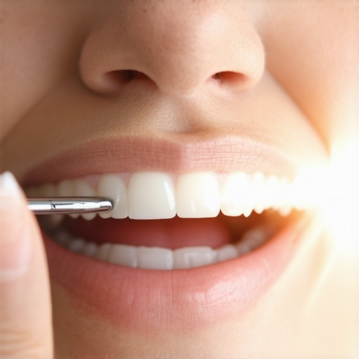 Checking teeth for cavities at home Close-up of dental inspection for stains and cavities