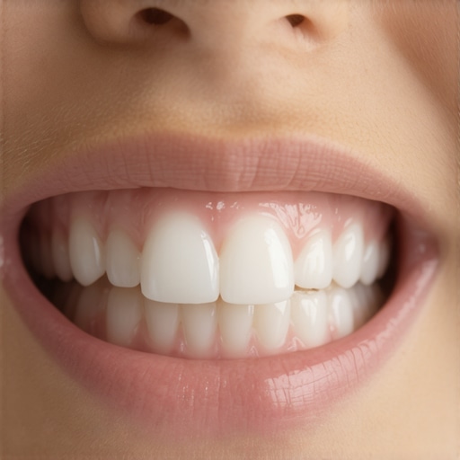 Close-up of natural mamelons on permanent teeth Serrated edges on a child's new adult front teeth showing normal dental development