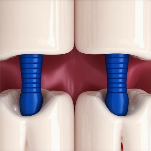Correct placement of an orthodontic spacer Close up of a blue orthodontic spacer between molars
