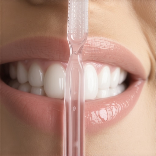 A demonstration of how to hold a toothbrush vertically to clean behind the lower front teeth