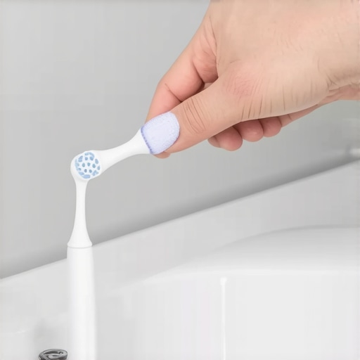 Close up of a modified toothbrush handle with foam padding for easier grip.
