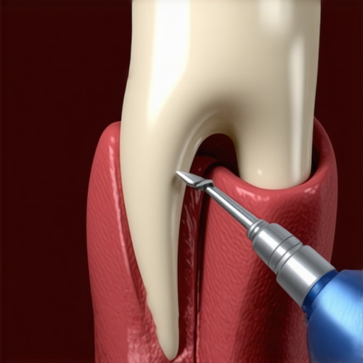 Close-up of a dentist using a probe to find a hidden cavity on a white tooth.