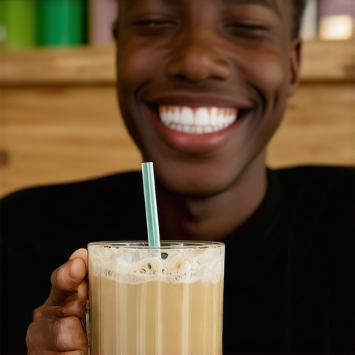 Drinking Coffee Safely with Invisalign A person using a straw to drink coffee while wearing clear Invisalign aligners.