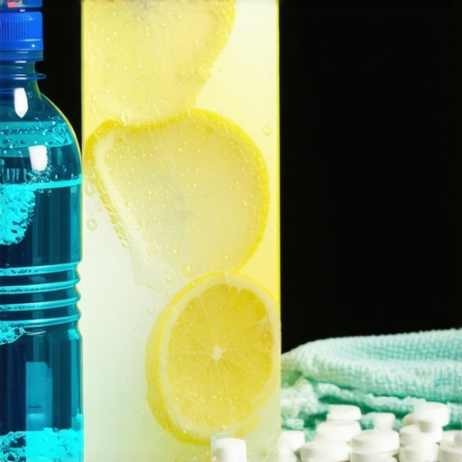 A water bottle with lemon and electrolytes to help maintain saliva flow during exercise