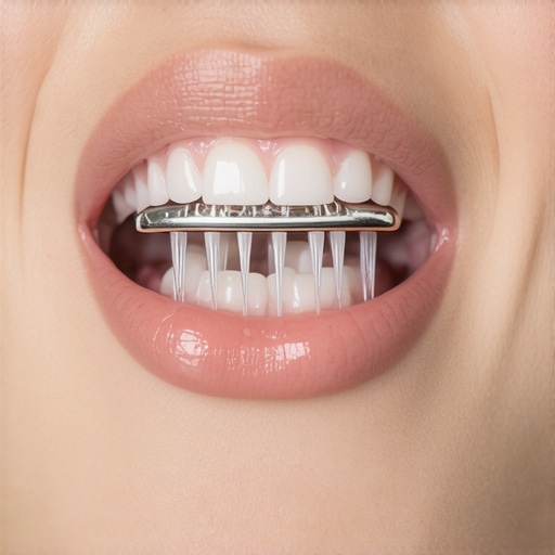A person using a metal tongue scraper to remove bacteria and improve oral hygiene.