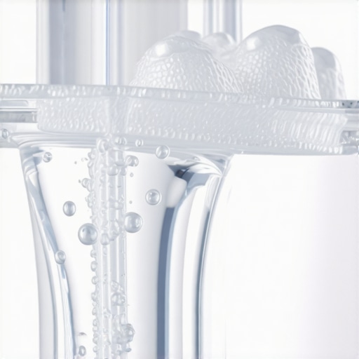 Effective Vinegar Soak for Dental Guard A clear dental night guard soaking in a vinegar and water solution to remove calcium deposits.