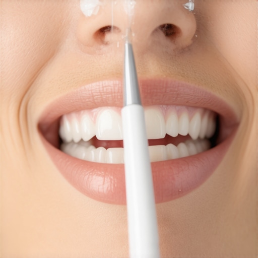 Effective Water Flossing for Dental Bridge Maintenance A person using a water flosser to clean under a fixed dental bridge