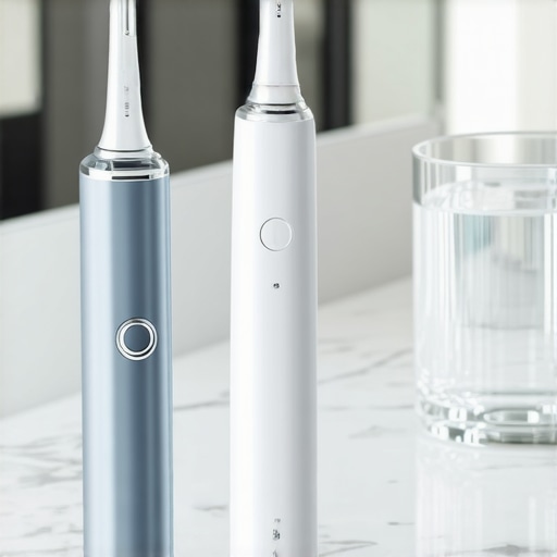 Essential Maintenance Tools for Cosmetic Dentistry A collection of modern dental care tools including a water flosser and sonic toothbrush for bonding and aligner care.