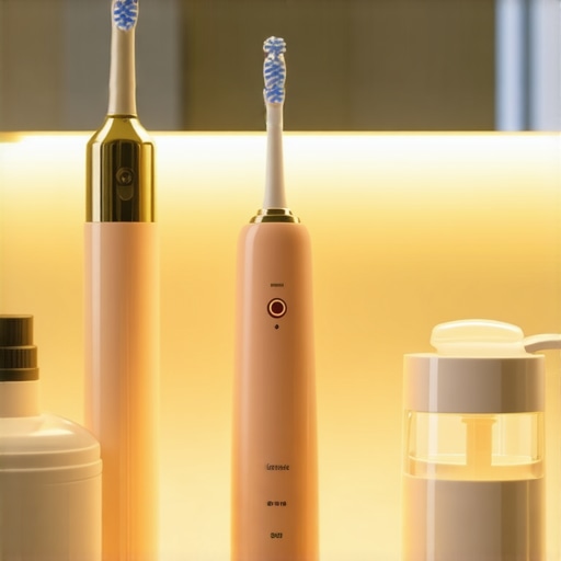 A collection of modern dental tools including a sonic toothbrush and water flosser for maintaining a healthy smile.