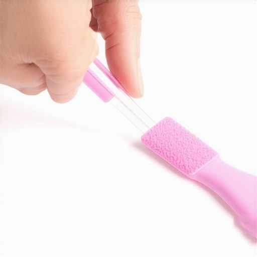 Filing down a sharp Invisalign aligner tray edge A hand using a fine-grit emery board to smooth the rough edge of a clear plastic aligner tray