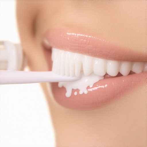 Close up of a soft-bristled toothbrush demonstrating the proper technique to prevent enamel wear.