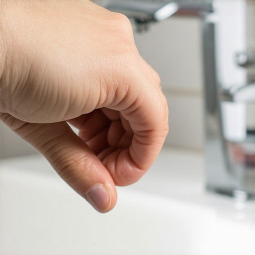 A person squeezing their thumb inside a tight fist to distract the brain during teeth brushing