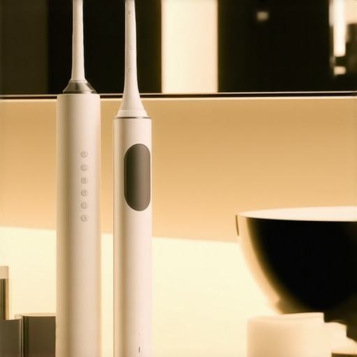 High-Tech Dental Maintenance Kit A collection of professional-grade home dental tools including an electric toothbrush and water flosser.