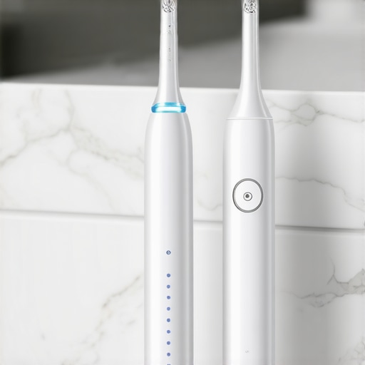 An electric toothbrush and water flosser representing modern dental care tools for sensitive teeth.
