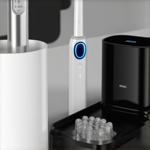 Close up of ultrasonic cleaner and electric toothbrush used for Invisalign maintenance.