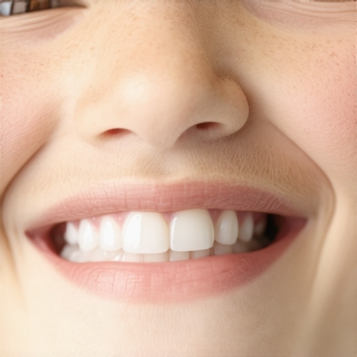 Close up of child teeth with flat spots from grinding