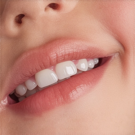 A close-up view of a toddler's gums with a purple bruise-like spot indicating a new tooth is about to break through.