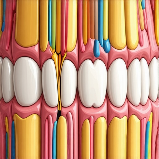 Diagram showing lopsided gum recession on an upper canine tooth versus healthy gums
