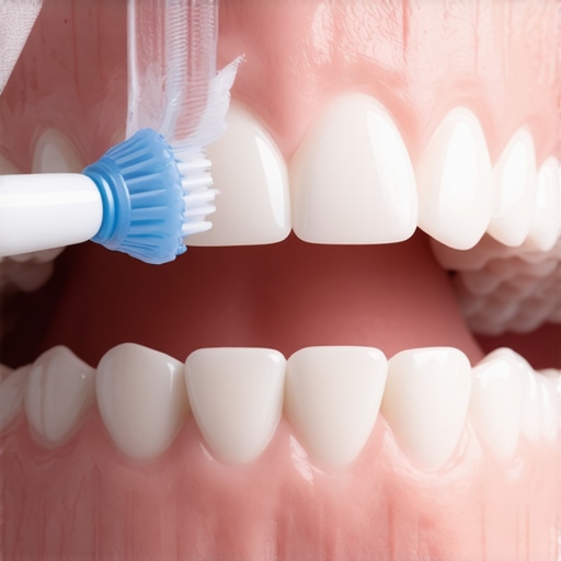 Nylon-coated interdental brush cleaning a permanent lower retainer wire