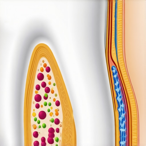 A detailed illustration showing how bacterial biofilm attaches to the tooth surface.