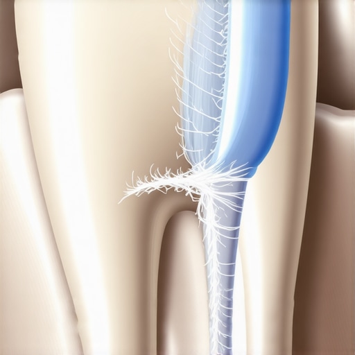 Detailed diagram of dental floss fraying on a tight tooth contact point