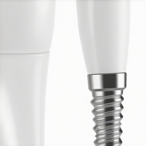 Microscopic view of dental restoration and gum health Comparison of a dental implant crown and a natural tooth showing gum integration.