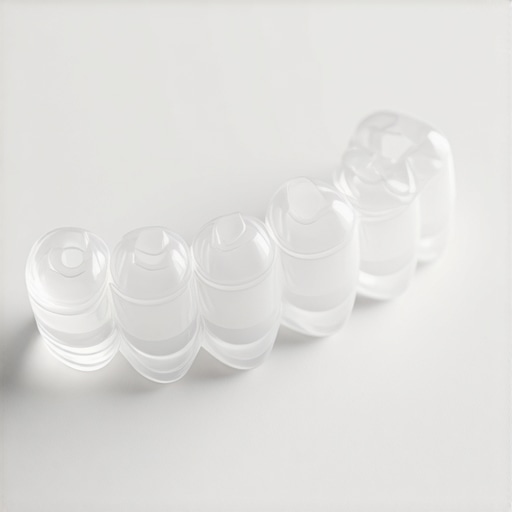 A clear dental aligner showing high-precision texture and transparency.
