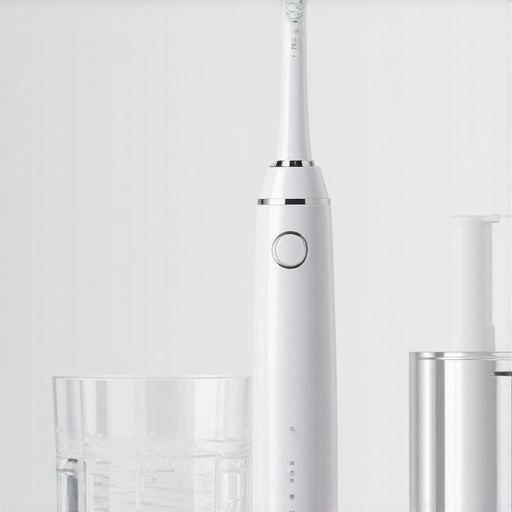 Electric toothbrush and water flosser on a bathroom counter