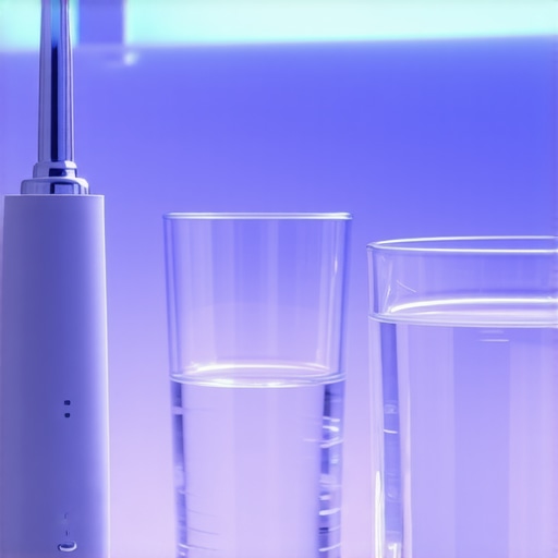 Electric toothbrush and water flosser on a clean bathroom vanity