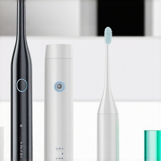 Modern Dental Maintenance Tools for Athletes Close up of high-tech dental tools including a sonic toothbrush and water flosser