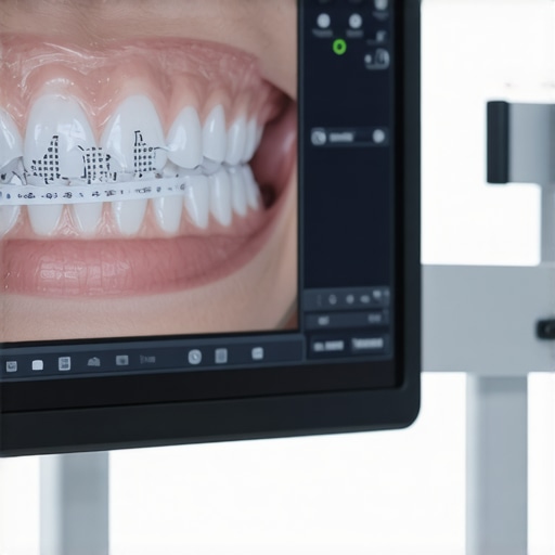 Modern Dental Technology and 3D Scanning A dentist showing a patient a digital 3D scan of their teeth during a consultation.