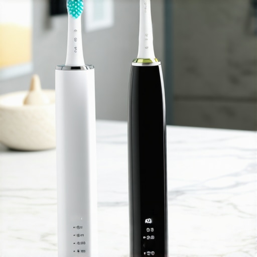 Electric toothbrush and water flosser on a marble counter.