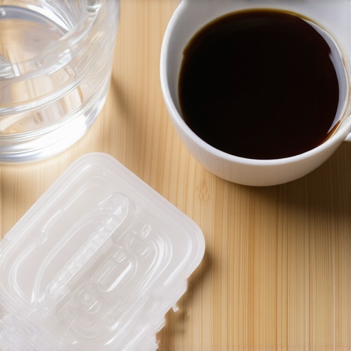 Modern Oral Hygiene Habits for Aligners Close-up of coffee, water, and Invisalign case on a table.