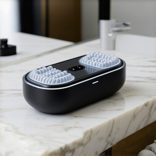 Ultrasonic cleaner for Invisalign and retainers on a countertop.