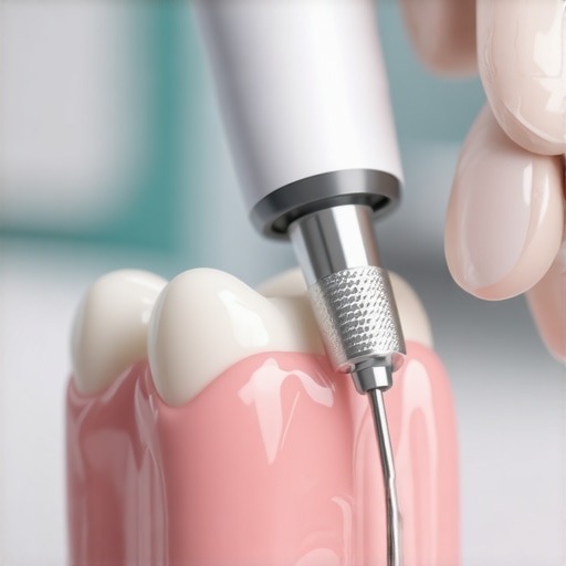 Dentist using an advanced ultrasonic scaler for a patient with tooth sensitivity.