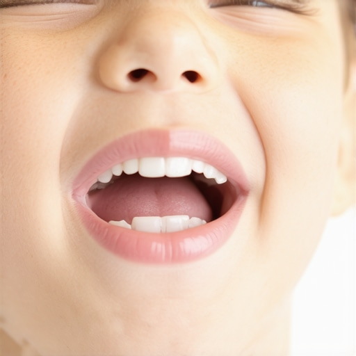 Natural Color Contrast in Mixed Dentition Close-up of child's smile showing white baby teeth next to cream-colored adult teeth