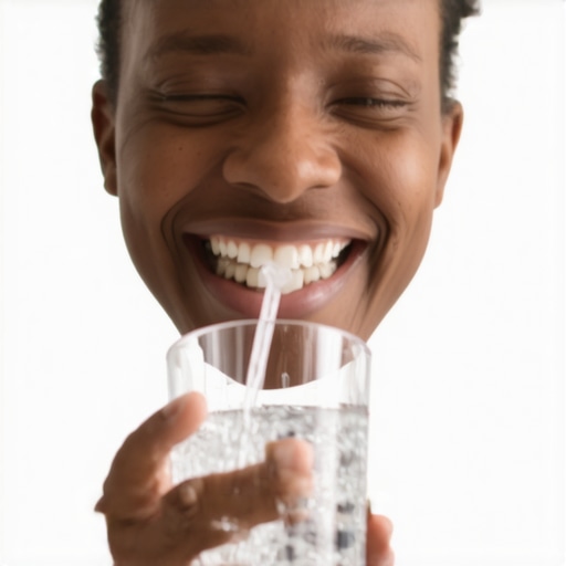 A person rinsing their mouth with water to protect enamel after drinking soda.