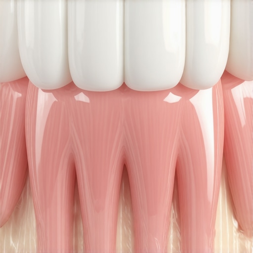 Precision Fit of a Dental Bridge Close-up view of a dental bridge showing how it sits against the gums.