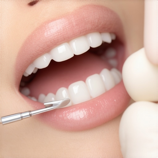Dentist applying composite resin to close a gap between front teeth.