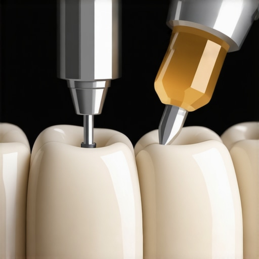 Dentist meticulously shaping composite resin to close a gap between front teeth.