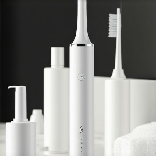 Professional Grade Home Dental Tools Electric toothbrush and water flosser on a bathroom counter for oral maintenance