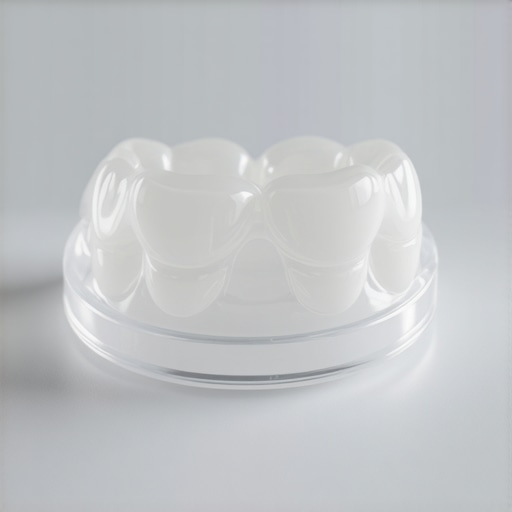 Professional Invisalign Attachments Close-up Close-up of orthodontic clear aligner attachments on teeth showing technical detail.