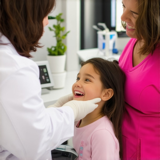 Professional Monitoring of Erupting Molars A pediatric dentist showing digital dental scans to a parent explaining the eruption of permanent teeth.