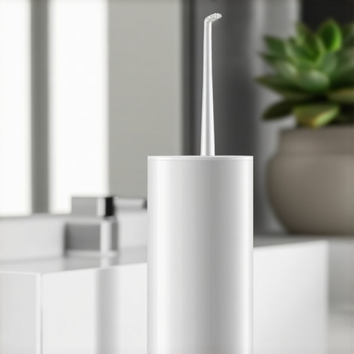 A modern water flosser on a bathroom counter illustrating advanced dental home care.